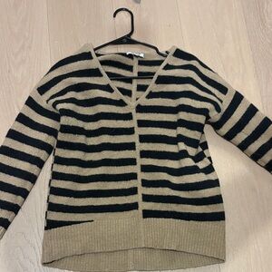 Madewell Camel and Black Striped V Neck Sweater